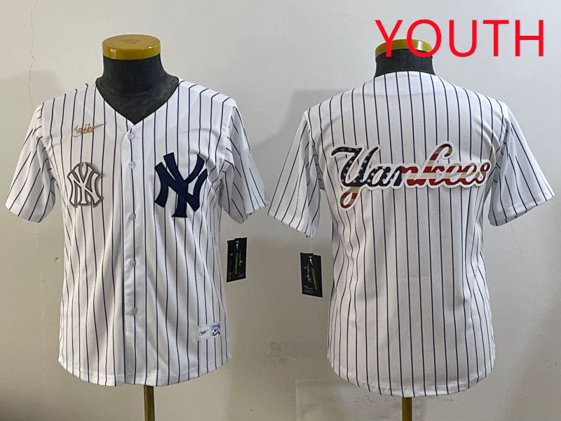 Youth 2025 New York Yankees Blank White Stripe Throwback Nike MLB Jersey style 36->youth mlb jersey->Youth Jersey
